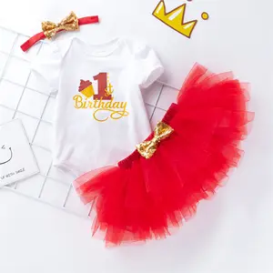 Bebek kız giyim setleri ile beyaz üst mektup + katmanlı elbise + kafa bandı 3 adet çocuklar yaz giysileri kıyafet prenses kız parti elbise