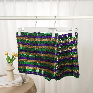 Ensemble 3 pièces pour femme : tenue de performance Mardi Gras, crop top corset élastique à rayures et paillettes, short à rayures et paillettes, et gants pour soirée - Product Image 3