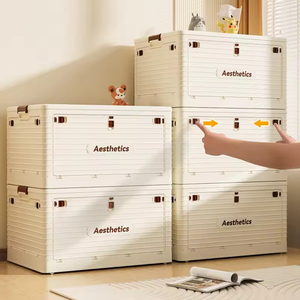 <strong>Large</strong> Front Opening Foldable <strong>Storage</strong> Crate Stackable Clear View Plastic Organizer <strong>Chest</strong> <strong>for</strong> Clothing Book Snack <strong>Storage</strong> - Product Image 3