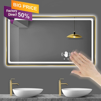 Miroir de salle de bain rectangulaire mural intelligent numérique anti-buée IP44 avec capteur de lumière LED, design graphique pour salon moderne