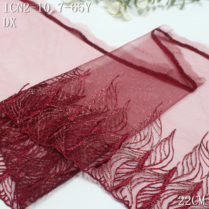 Passamaneria in pizzo ricamato con filo metallico da 22 cm, rosso-marrone, con foglie glitterate argento per abiti di alta moda - Product Image 5