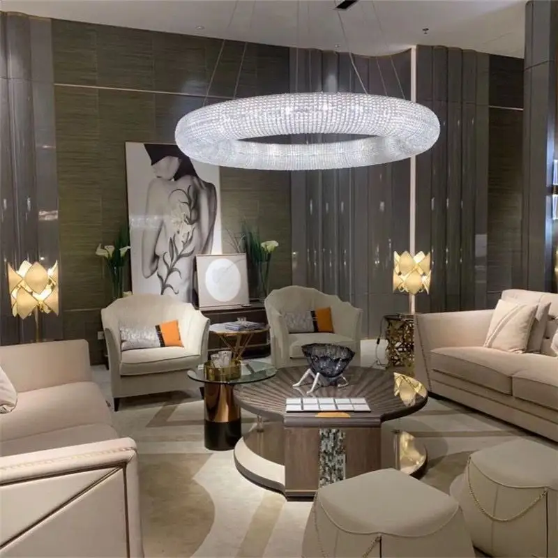 Luxury American vintage classic gold chrome K9 crystal round ring chandelier home interior designer lamps