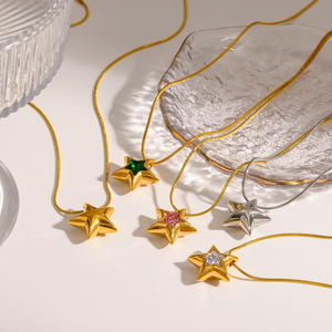 Cadena de Clavícula <span class=keywords><strong>Dina</strong></span> Luxury <span class=keywords><strong>Star</strong></span> con Circonitas, Elegante, Chapada en Oro de 18K, Acero Inoxidable Antidesvanecimiento, Joyería para Mujer - Product Image 2