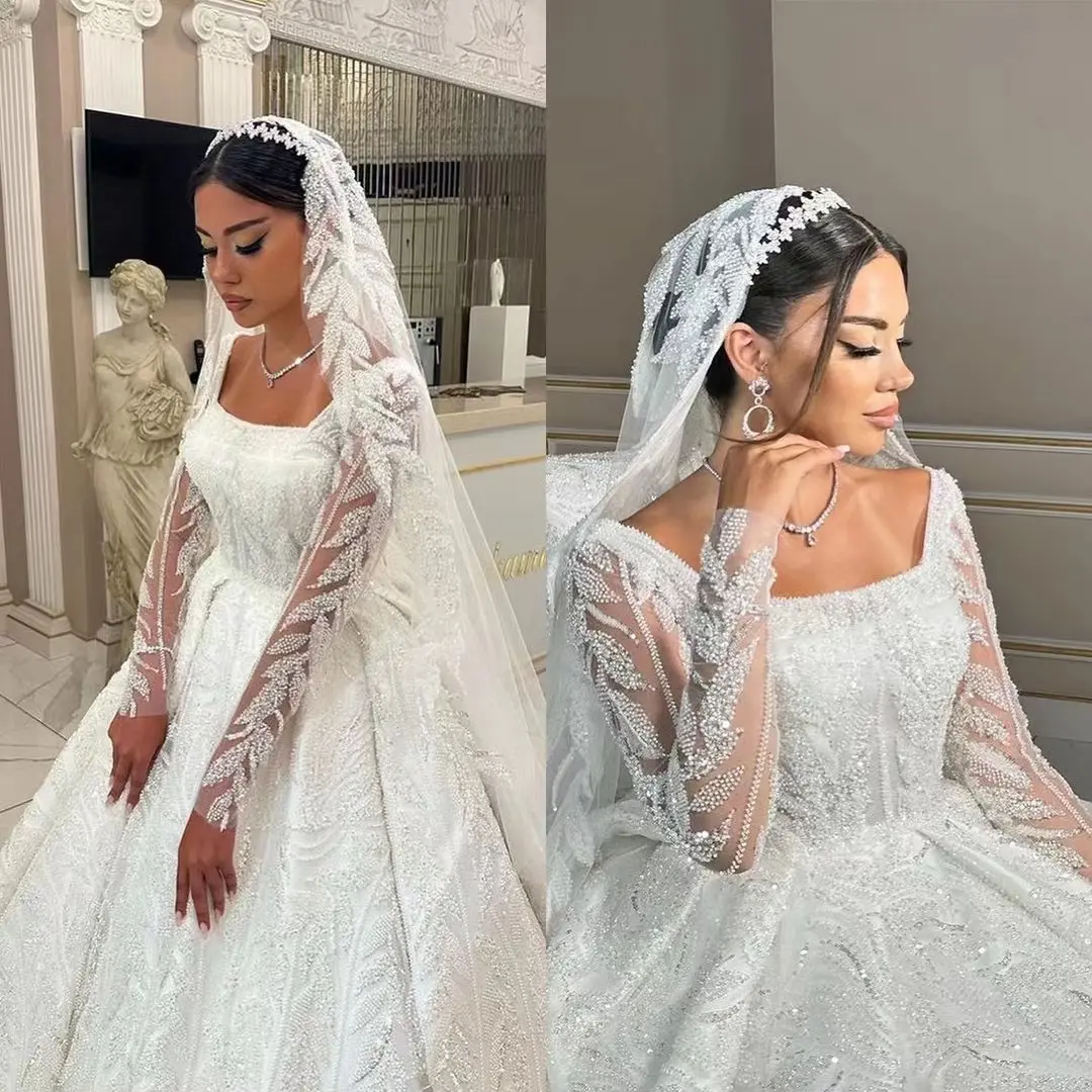 2024 new vintage Sequins luxury long sleeves Ball Gown Wedding Dresses Crystals Vintage Bridal Gowns Vestido De Novia princesa