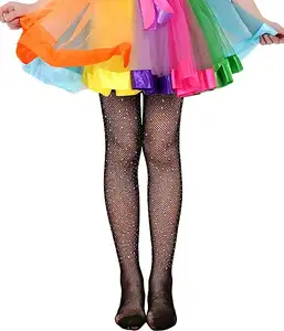 Girls Glitter Fishnet Tights Glitter Baby Leggings Mesh Carnival Stockings Sparkle Rhinestone Hollow Out Pantyhose