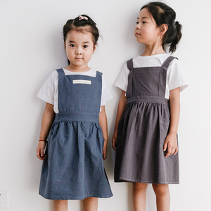 Children's Denim Apron Solid Color A-Line Anti-Fouling For Girls Dress Style - Product Image 1