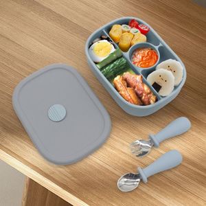 กล่องอาหารกลางวันซิลิโคนสำหรับเด็กกล่องใส่อาหารขนมขบเคี้ยวแบบสี่ช่องไม่มี BPA - Product Image 5