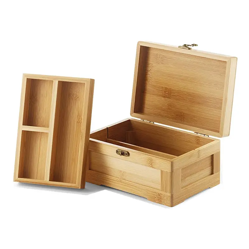 custom natural bamboo wood stash box with rolling wood tray Square storage box with various stylescustom brown