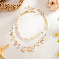 Colliers pendentifs bohèmes d'été faits à la main avec coquillages, conques, étoiles de mer et perles pour femmes