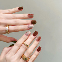 24 faux ongles courts à presser, dégradé moka brun, élégants, détachables, pour femme, collection automne-hiver, pour manucure et nail art