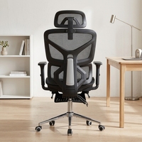 Chaises de bureau de direction de luxe en maille noire, pivotantes, de qualité hospitalière, avec appuie-tête 3D réglable, accoudoirs 3D réglables et repose-pieds