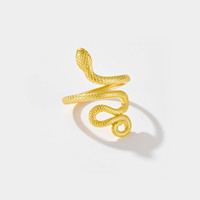 FUAMAY Fashion Dainty cincin lapis emas klasik, cincin pembungkus ular 18K lapis emas 925 perak murni, cincin ular Python tanpa zirkon