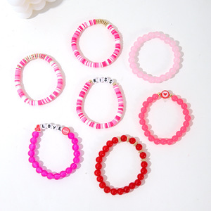 Conjunto de Pulseras de Arcilla Polimérica con Corazón Rosa Dulce y Encantador, Pulseras Elásticas de Varias Capas con Cuentas de Letras Apilables, Unisex - Product Image 4
