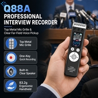 Dictaphone enregistreur vocal Q88A avec Bluetooth, appareil d'enregistrement 1000 mAh, 50 heures d'autonomie, Type C avec cordon pour réunions et usage professionnel