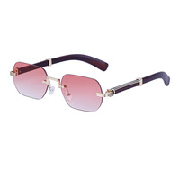 Lunettes de soleil rétro européennes et américaines imitation grain de bois pour femmes, sans monture, pour la conduite, avec branches métalliques, vente en gros transfrontalière