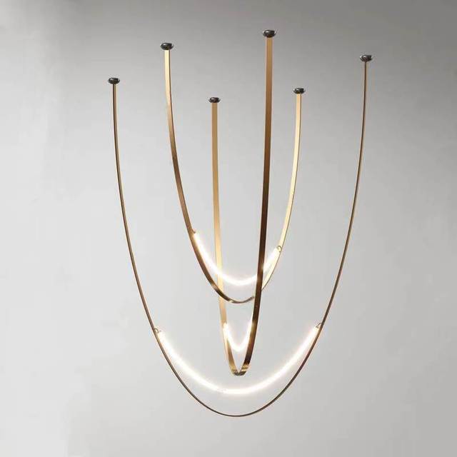Minimalist Linear Long Leather Pendant Light Modern Simple Designer-style U-shaped LED Belt Light Middle Size Living Room 360