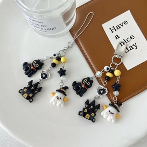 Cute Halloween Beaded Keychain <b>Black</b> Cat Ghost Pendant Phone <b>Lanyard</b> Bag Charm Women Gift Wholesale - Product Image 1