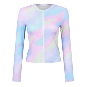 Maillot de cyclisme à manches longues pour femme, coupe ajustée, avec fermeture éclair, haut de yoga et de fitness, veste de sport d'extérieur, motif peint, Printemps 2025 - Product Image 5