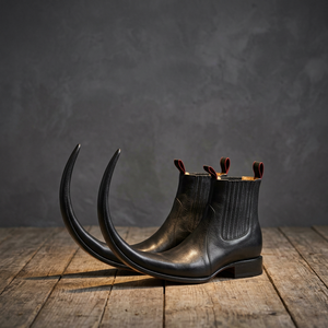 Obexa Black Genuine Leather Cowboy Ankle Boots <b>Rubber</b> Outsole Pointed Toe <b>Block</b> Heel Embroidered Top Elastic Side Panels - Product Image 3