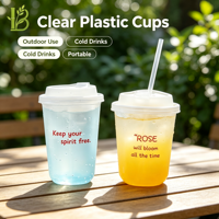 Gobelets jetables en PET transparent de qualité alimentaire, épais, de calibre 98 mm, pour thé au lait, boissons froides, café/jus - Modèle FK