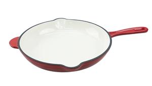 Poêle en fonte émaillée avec poignée d'assistance et doubles becs verseurs, intérieur émaillé blanc, compatible four, induction et gaz - Product Image 3