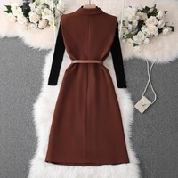 Nouvelle Collection Printemps-Automne : Robe Longue Élégante et Simple, Gilet de Costume Sans Manches avec Ceinture, Robe de Bureau pour Femme