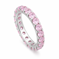 Bague de fiançailles et d'anniversaire pour femme en argent 925 avec zircon cubique rose, design cercle complet, bijoux personnalisés tendance