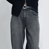 Jean ample à jambe large pour homme, gris délavé vintage, coupe droite décontractée, style streetwear