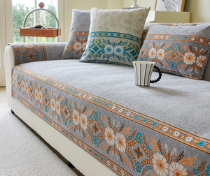 Floral Chenille <b>Sofa</b> <b>Cover</b> Non-slip Light Luxury Modern High-end Sectional Cushion Embroidered Machine Washable - Product Image 1