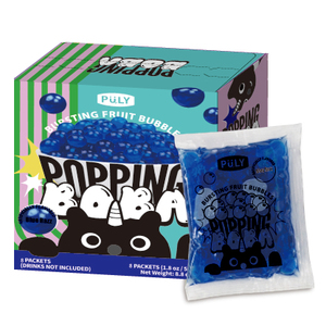 Taiwan <b>Bubble</b> Tea Supplier Blueberry Popping <b>Boba</b> 50gx8PK Ready To Eat Bursting Juice <b>Boba</b> Pearls - Product Image 1