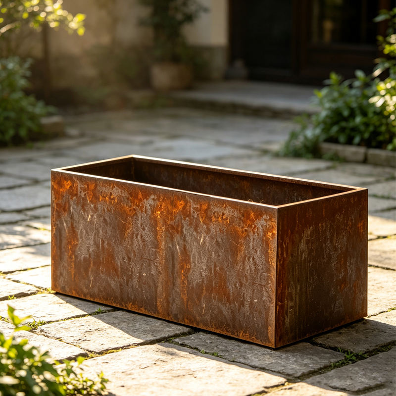 Corten Steel Planter Box Large Rectangular Metal Flower Pot Durable Eco ...