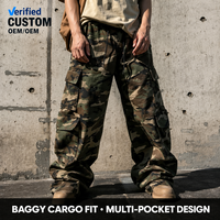 Pantalon cargo ample surdimensionné pour homme, camouflage woodland, personnalisé OEM, avec plusieurs poches, taille élastique avec cordon de serrage, style streetwear utilitaire