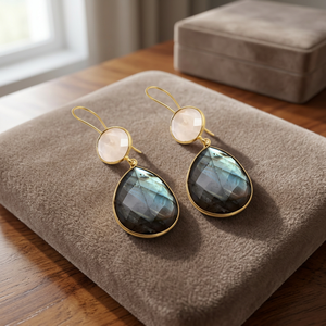 Pendientes Colgantes Hechos a Mano en Plata de Ley con Piedras Preciosas de Cuarzo, Estilo Boho - Product Image 3