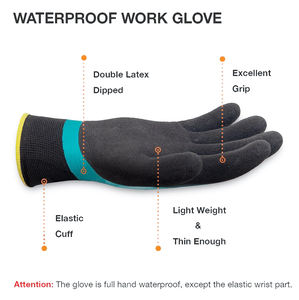GLOVEMAN Gants de travail imperméables et antidérapants pour hommes femmes Gants de sécurité enduits de latex de caoutchouc pour le jardin et l'extérieur. - Product Image 2