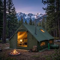 Tente de camping gonflable avec cheminée, abri cabane à ossature pneumatique 4 saisons pour 6 à 8 personnes, hiver, extérieur