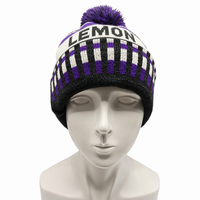 Chapeau en tricot rétro à rayures contrastées avec pompon, chapeau polyvalent à rayures multicolores, chaud et confortable pour les activités de plein air