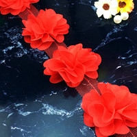Vente en gros Plusieurs Couleurs 3D Mousseline de Soie Fleur Dentelle Garniture pour Accessoires de Vêtement