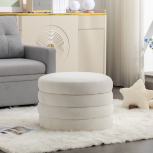 Puf otomano de almacenamiento redondo multifuncional Taburete tapizado moderno con tapa extraíble - Product Image 4