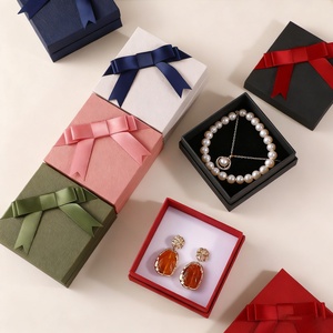 9*9cm Modern Jewelry <b>Box</b> Manufacturer Cardboard Lid Base <b>Box</b> with Bow for Necklace Ring <b>Earring</b> Bracelet Display Custom Logo - Product Image 4
