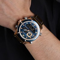 Montres pour hommes NAVIFORCE 9236 NF9236, bracelet en cuir, étanche, double affichage, multifonctionnelles, à quartz