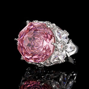 Fashion Jewelry Eco-friendly Copper Personalized 16MM Red Corundum Zircon Colored Cubic Zirconia <b>Adjustable</b> <b>Ring</b> for Women - Product Image 4
