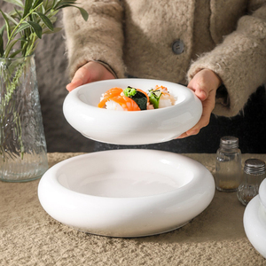 Assiette en céramique blanche moderne pour hôtel, restaurant haut de gamme, vaisselle créative, assiette artistique pour la <span class=keywords><strong>cuisine</strong></span> <span class=keywords><strong>française</strong></span> occidentale, <span class=keywords><strong>plat</strong></span> froid - Product Image 6
