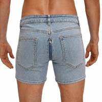 Shorts en jean pour hommes, design avec fermeture éclair au dos, coupe basse, slim fit, shorts pour soirée en boîte de nuit, performance sur scène