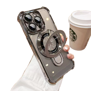 Custodia per cellulare magnetica con supporto in TPU trasparente antiurto di lusso <span class=keywords><strong>iPhone</strong></span> 15 14 13 12 <span class=keywords><strong>11</strong></span> Pro Max Cover per cellulare trasparente - Product Image 2