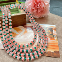 Ensemble collier et bracelet en quartz rose plaqué or à la mode, chaîne longue vintage, double couleur vert rose, perles de calcédoine pour femmes, fête