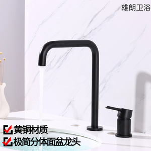 Basin Faucet Double Hole Single Handle Brushed Gold Brass Two Piece Deck Mounted Ceramic Valve Core - Product Image 1