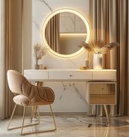OE.HOME Coiffeuse nordique en bois massif avec miroir éclairé et rangement, style européen moderne, pour chambre, salon, ensemble de maquillage, hôtel