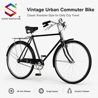 Vélo de ville rétro à une vitesse en acier haute teneur en carbone de 28 pouces avec freins V doubles et cadre roadster classique