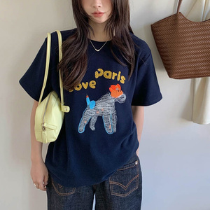 Camisetas de Algodón para Mujer al por Mayor, Camisetas Personalizadas de Manga Corta con Estampado Gráfico, Ropa Urbana Informal, Camisetas Bordadas - Product Image 1