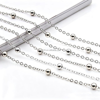 Collier chaîne plate en acier inoxydable, chaîne à maillons soudés en forme de O avec perles rondes de 3 mm, chaîne de bijoux DIY